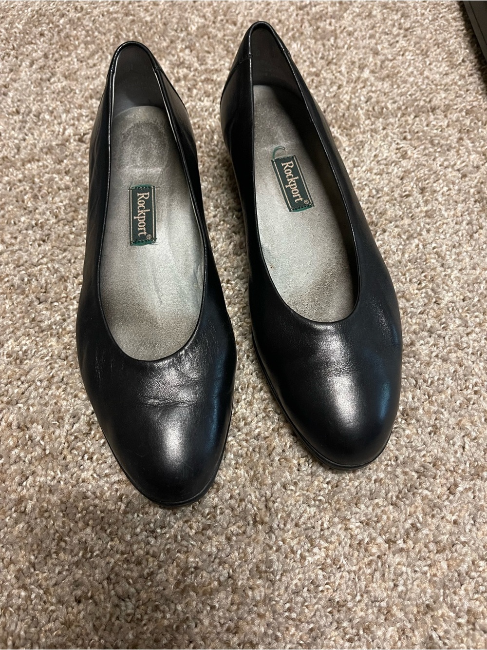 Vintage Rockport W 49081 Black Leather Wedge Flats Comfort Shoes Women's Size 8